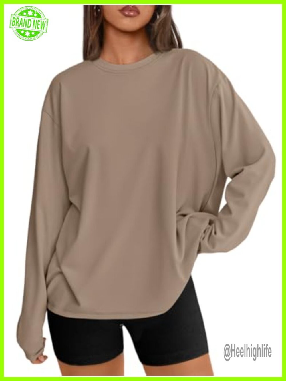 Trendy Queen Womens Oversized Long Sleeve T-Shirt Crew Neck Casual Top